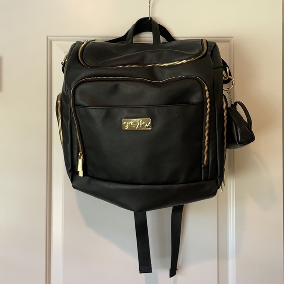 Greyfox Co Handbags - Greyfox Inkwell Diaper Bag Backpack Leather Vegan Black and Gold